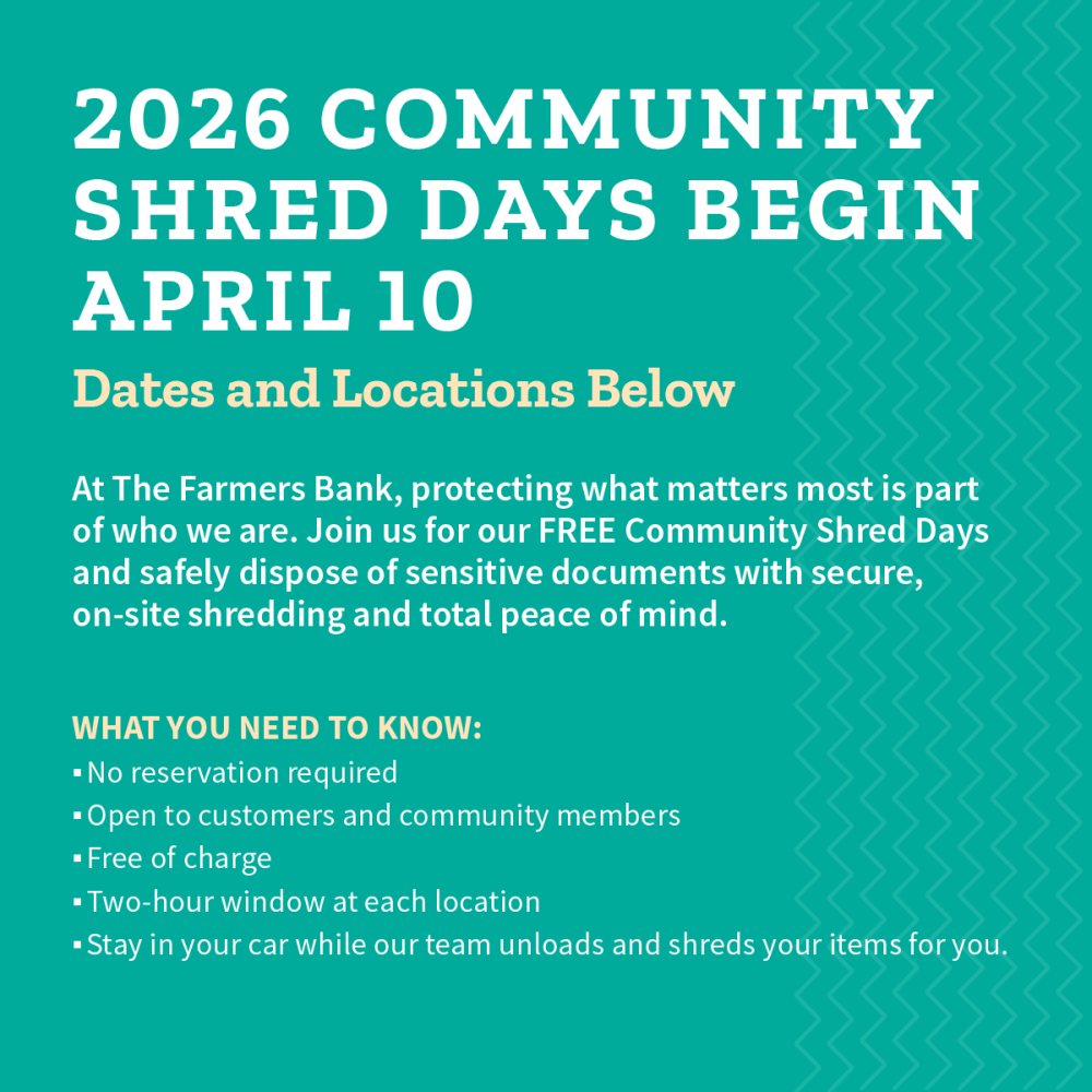 The Farmers Bank Announces 2026 Free Community Shred Day Schedule ...